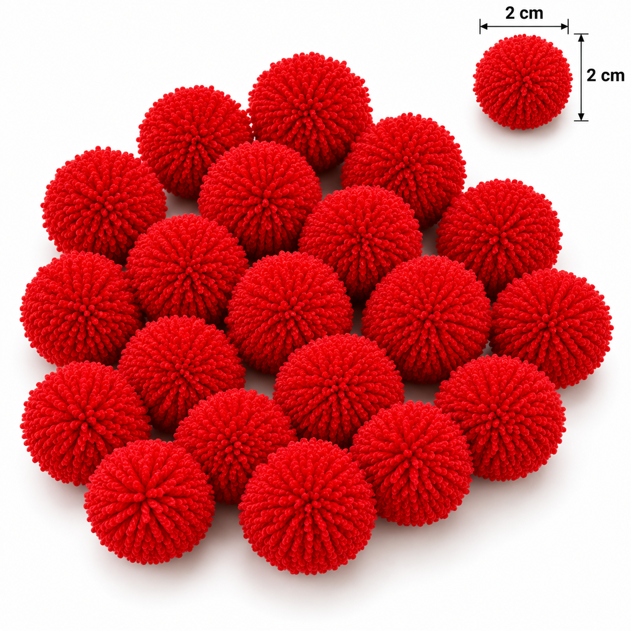 Red Yarn Pom-Poms with 2 cm Measurements Red Pom Pom Balls – 2.5 cm - Image 1